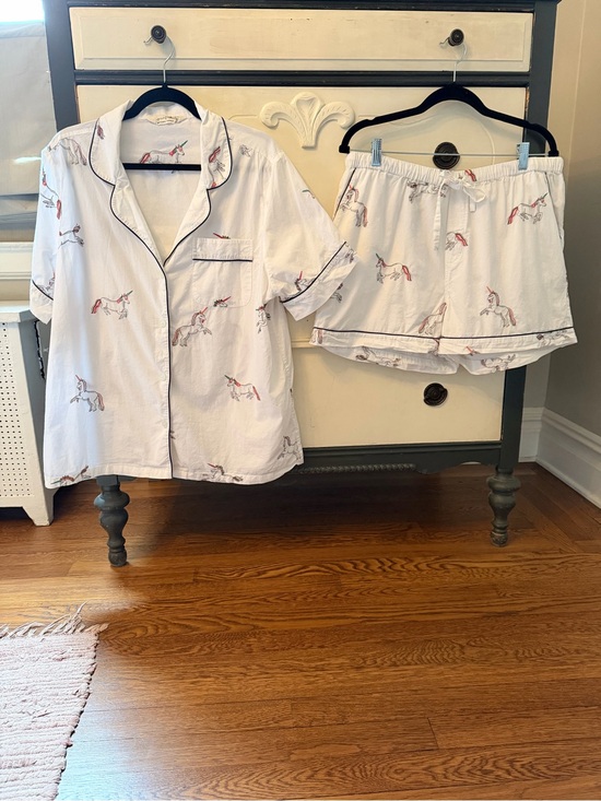 Printfresh Other - Printfresh Embroidered White Unicorn Short PJ Set Organic Cotton Size Large